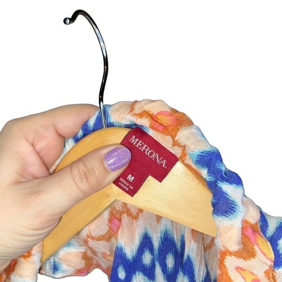 WOMEN’S Medium ~ Merona ~ Tie Neck Tank ~ Blue & Coral ~ EUC - Picture 5 of 8